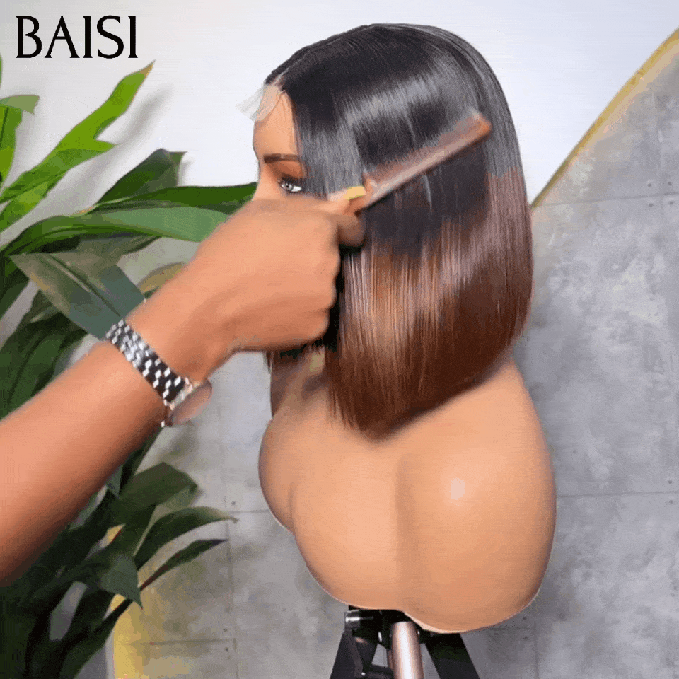 BAISI Peruca Bob Liso Castanho #1B4 de luxo 12 polegadas em 100% cabelo humano vietnamita