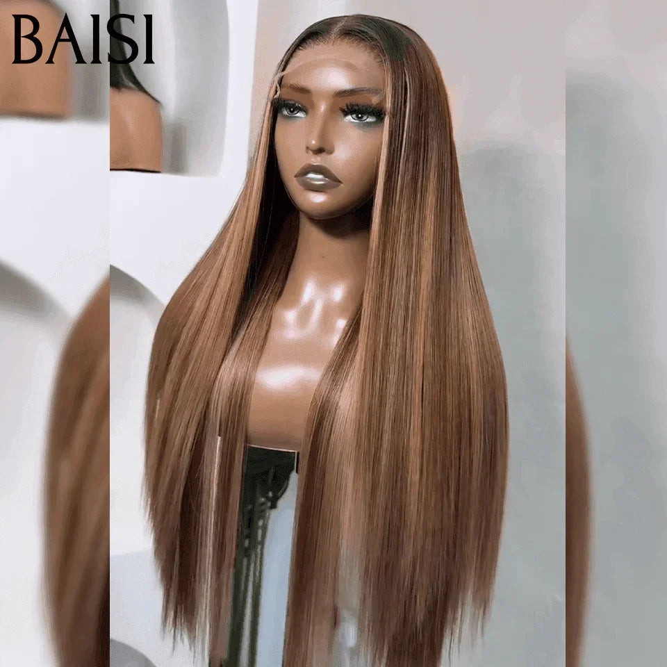 BAISI 4x4 Lisse marron mixte miel 4#27# 250% densité en 100% Cheveux Humains