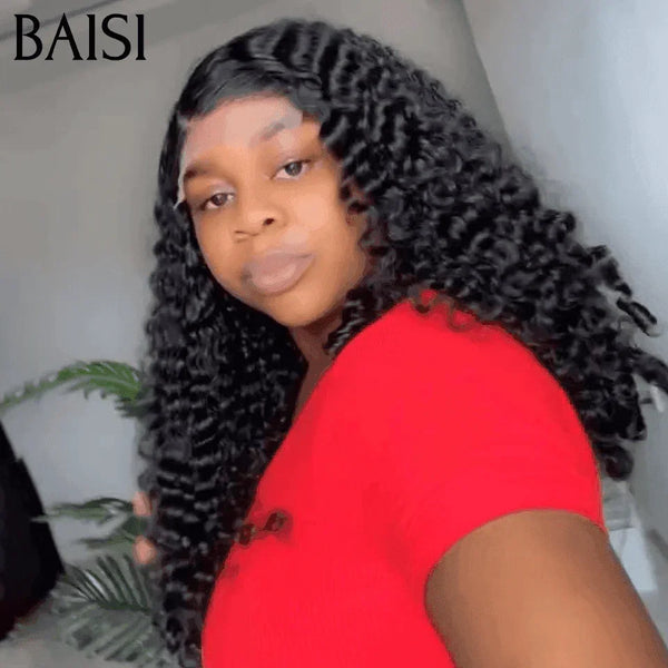 BAISI 4X4 Perruques de Luxe Volume 250% densité noir Curly Wave double drawn mèches vièges  en 100% Cheveux Humains