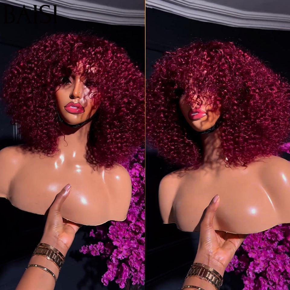 BAISI Peruca Encaracolada Curly Wave com Franja em Vermelho Borgonha #99J