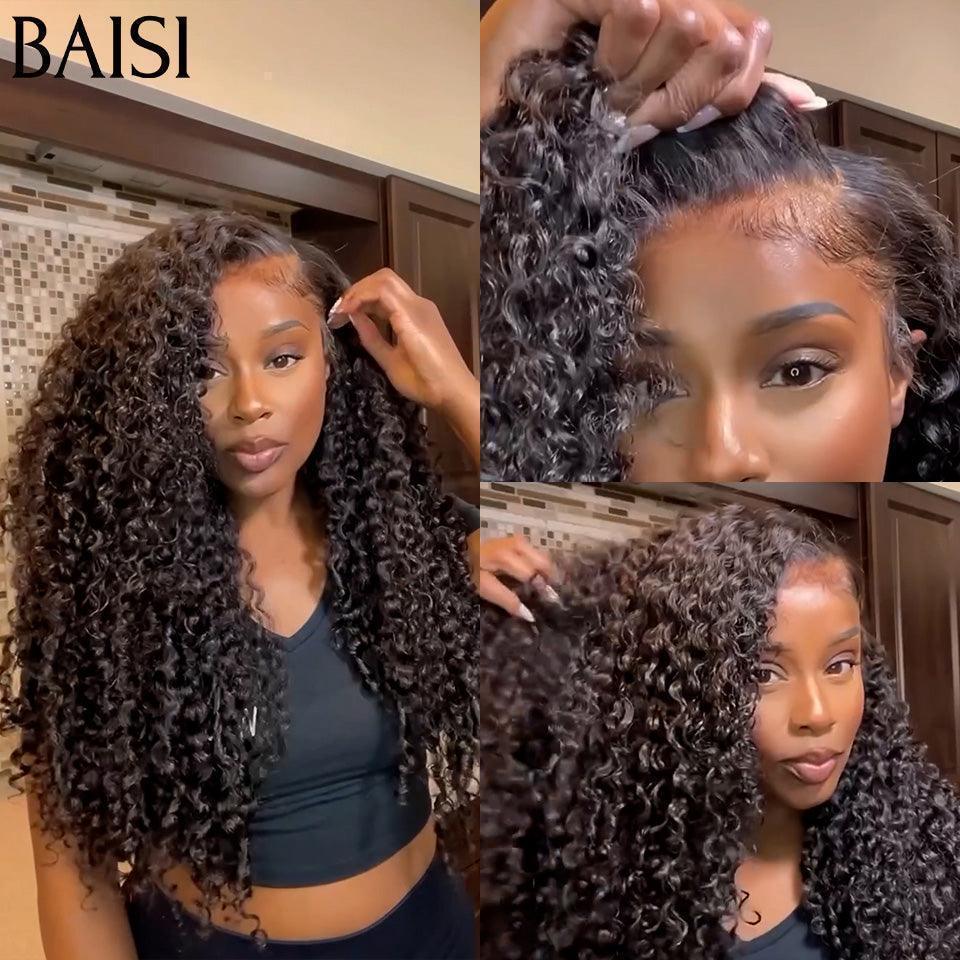 BAISI 4X4 Perucas 20 polegadas 185€ de Luxo Volume 200% densidade preto Curly Wave double drawn madeixas virgens em 100% cabelo humano