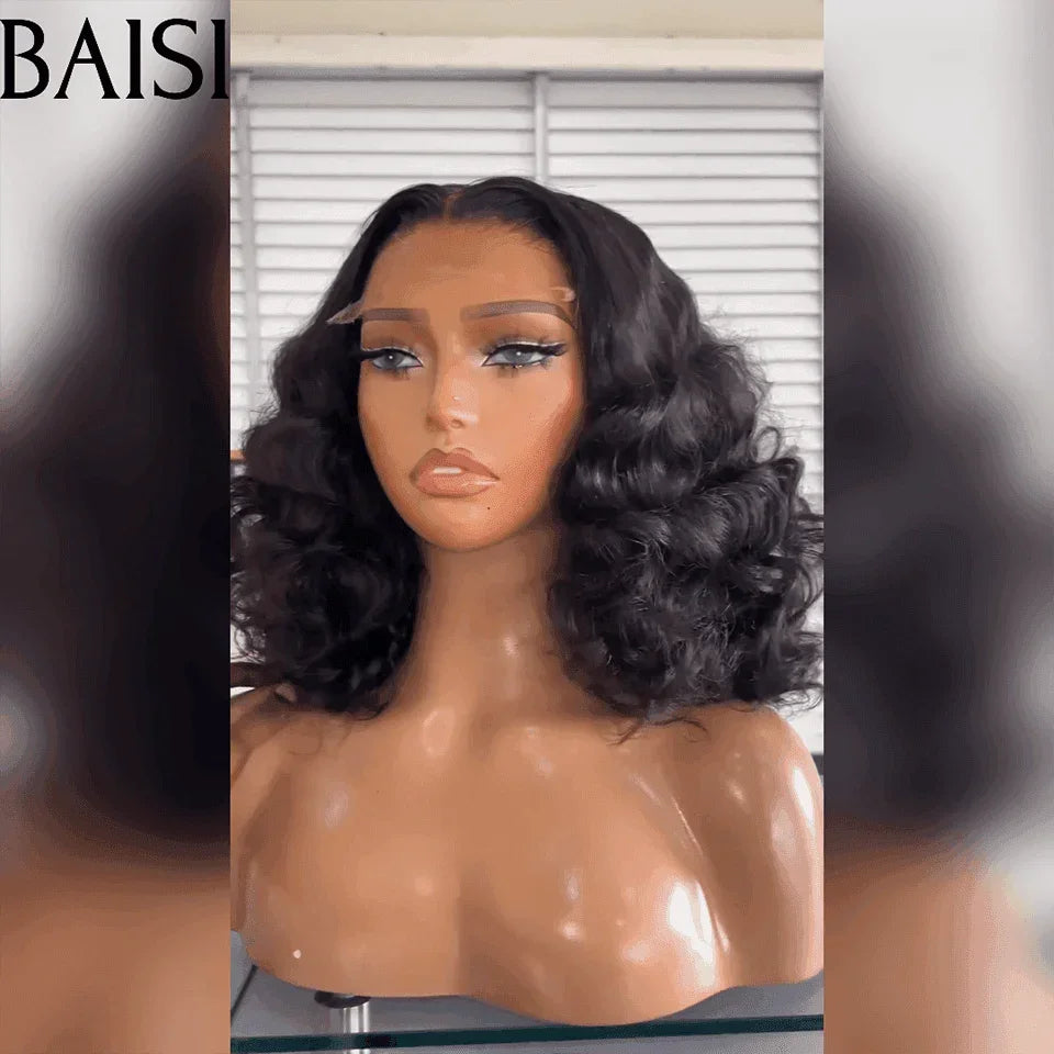 BAISI Perruque 4X4 Lace BOUCLE Wave 16 Pouce  bcp de Volume 250% densité  En 100% Raw Hair B