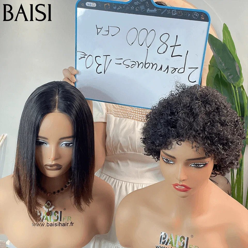 BAISI 2 parrucche 18 pollici lisce e 8 pollici deep wave 179€ o 2X6 lace 1B4# 10 Pollici e senza lace pixie curly wave in 100% capelli umani a metà prezzo mp50