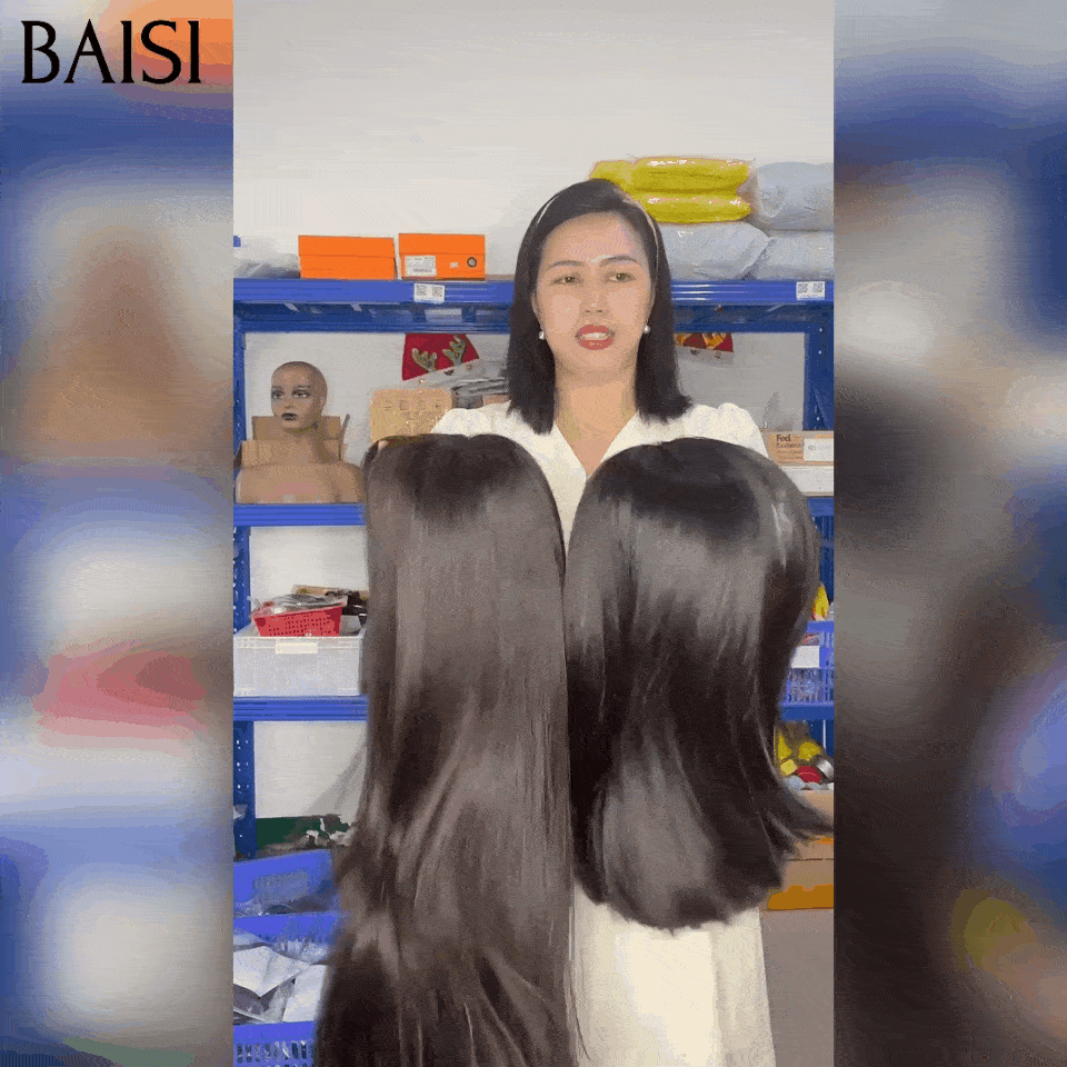 BAISI Peruca de Luxo 2X6 Lace Bob Preta Lisa em 100% Cabelo Humano Vietnamita, densidade 300%, mais de 20 anos de uso