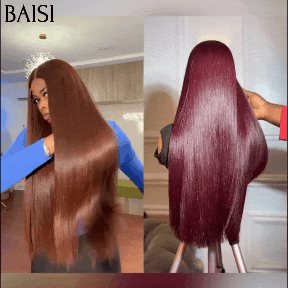 BAISI 2 perruques SDD BONE STRAIGHT 100% Vietnam Hair  2 Couleur Marron4# et Bordeaux 1B99J# 4X4 lace de Luxe Lisse 30 Pouces en 100% cheveux humains à moitié prix FR38