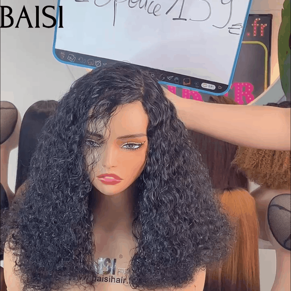 BAISI 5X5 Wigs 18 inches 139€ Luxury Volume 300% density black Curly Wave double drawn virgin strands in 100% Human Hair FR38