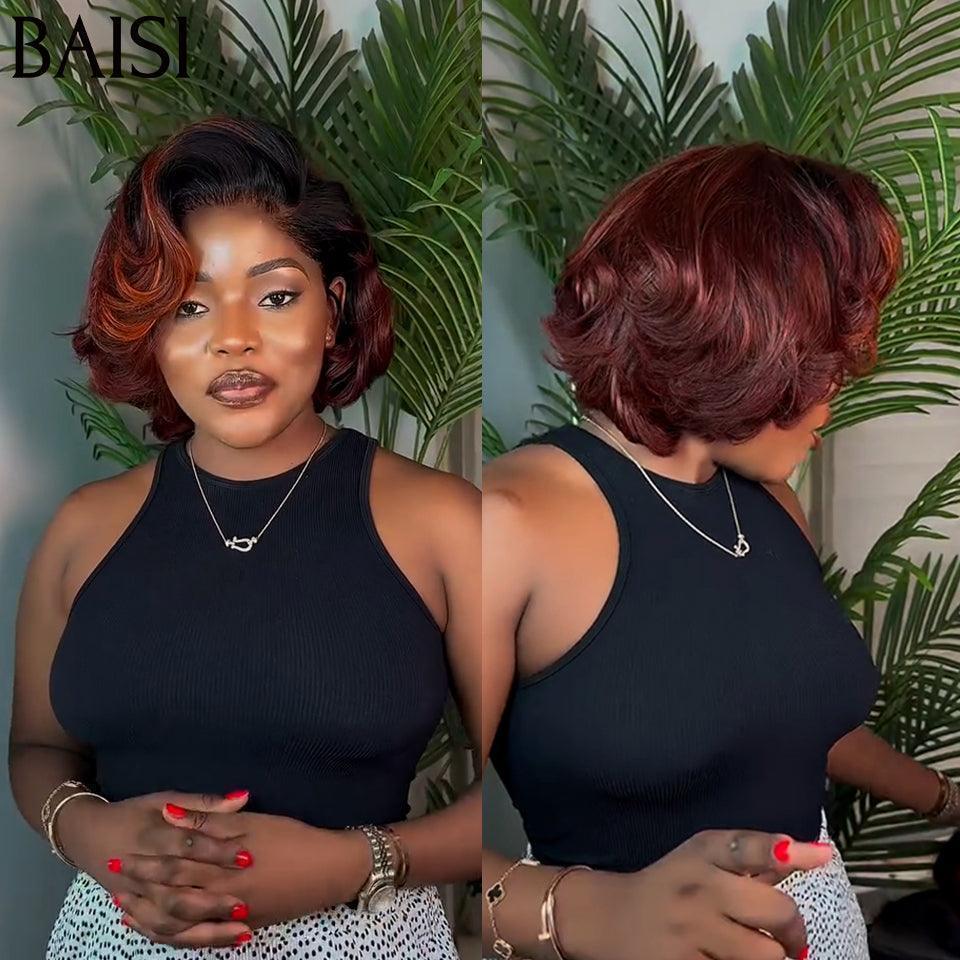 BAISI Pixie Wig Custom Colors In Color 1BT-4#350# €66 in 100% Human Hair FR38