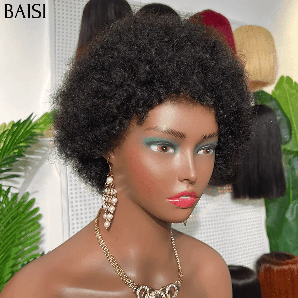 BAISI bob afro riccio 45€ nero senza colla senza pizzo in capelli umani 100% fatto a macchina FR38