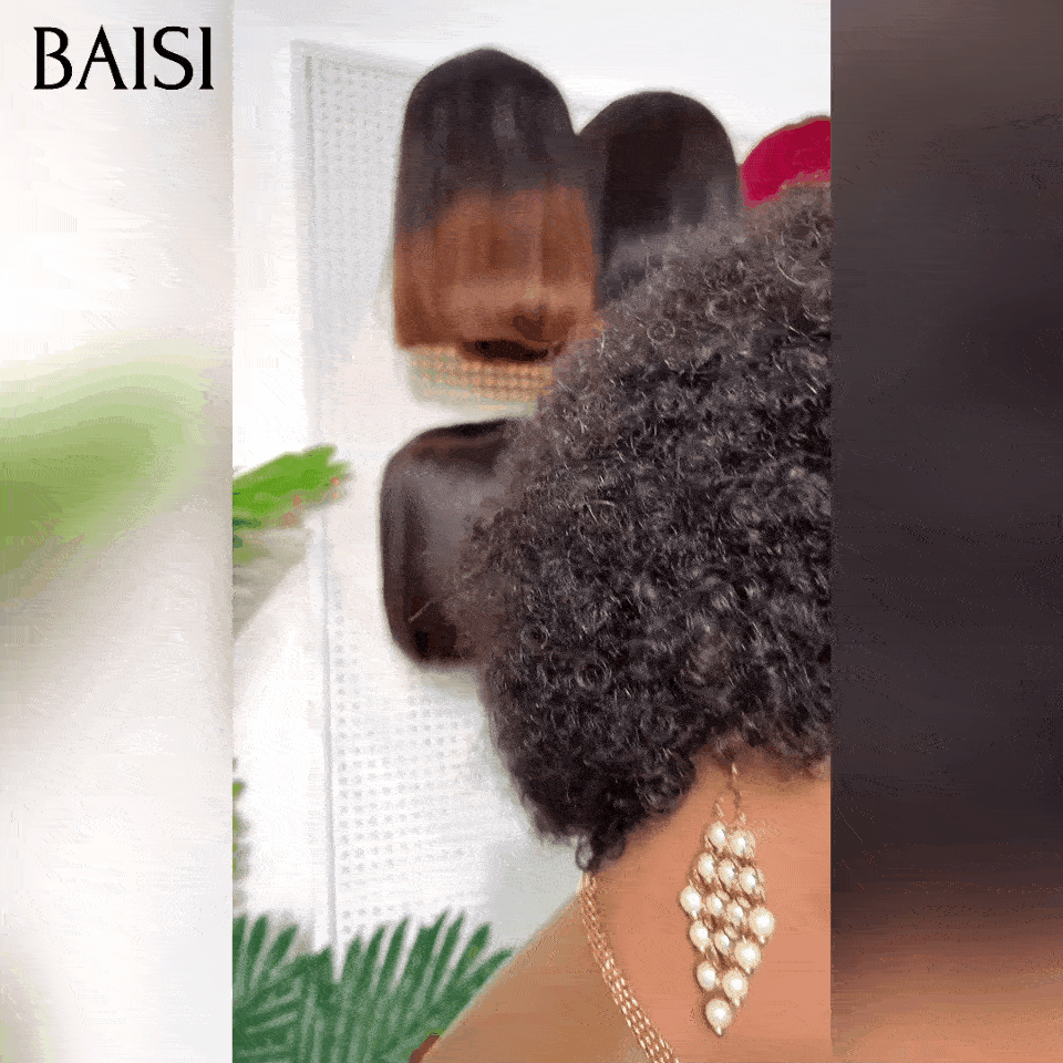 BAISI bob afro riccio 45€ nero senza colla senza pizzo in capelli umani 100% fatto a macchina FR38
