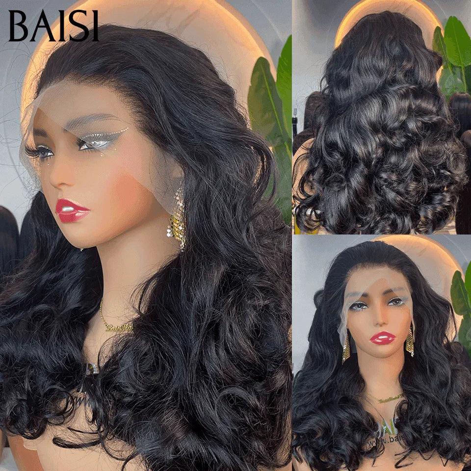 Parrucche di lusso onda naturale BAISI 13X4 175€ 20 pollici in NERO Colore 300% densità A1 Realizzate con capelli con doppio volume di capelli vergini stirati in capelli umani al 100% BS65