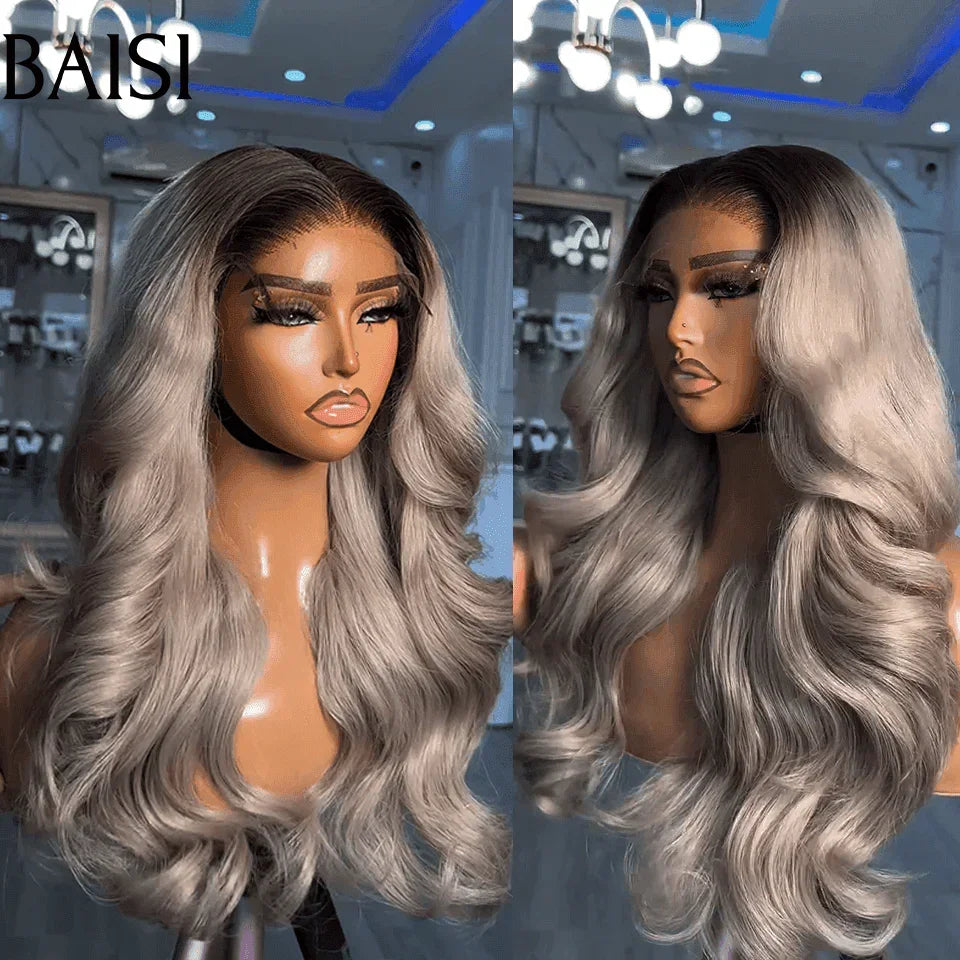 BAISI Collection Poivre et Sel 13X4 lace Perruque Body wave  En Couleur  Gris 1BTgris# 100% CHEVEUX HUMAINS