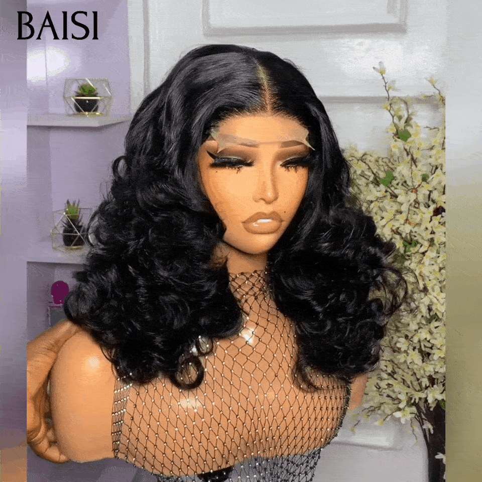 BAISI Perruque 4X4  Egg wave 1B# 148€ 16 pouces 250% haute densité personnalisé en 100% Cheveux Humains FR38