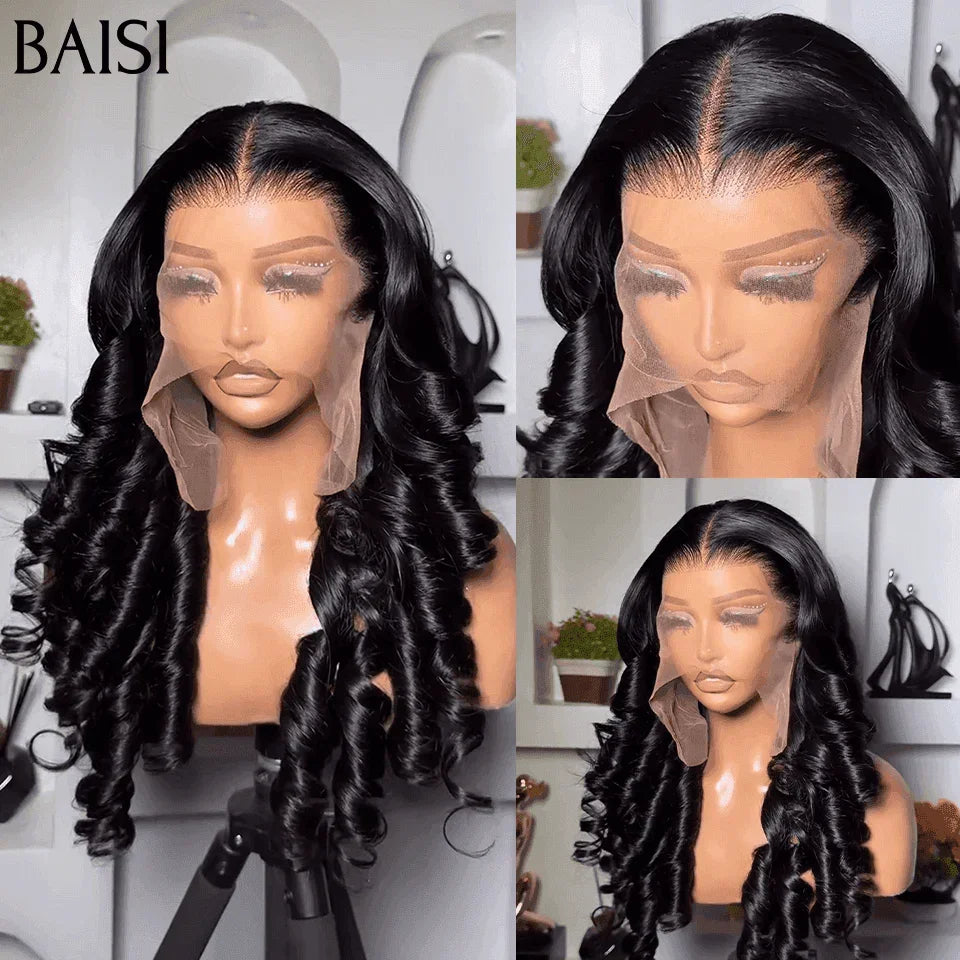 BAISI Offre Flash 13X4 Perruques de Luxe Naturelle Wave  en Couleur NOIR 300% densité  A1 Fabriquées par les cheveux double drawn mèches vièges volume en 100% Cheveux Humains