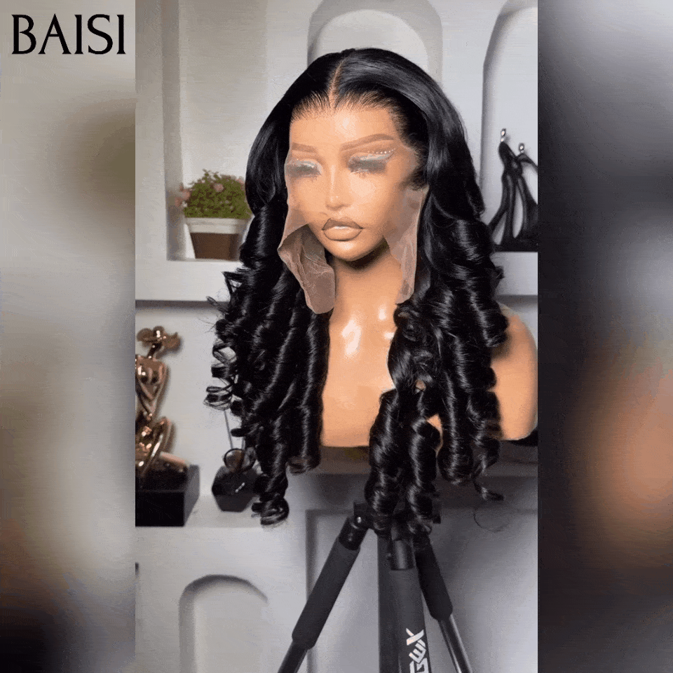 BAISI Offre Flash 13X4 Perruques de Luxe Naturelle Wave  en Couleur NOIR 300% densité  A1 Fabriquées par les cheveux double drawn mèches vièges volume en 100% Cheveux Humains