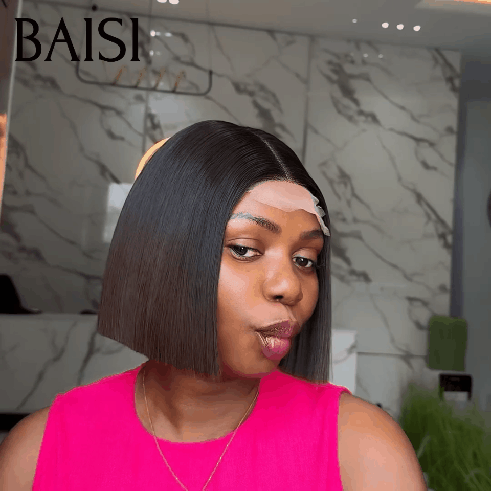 BAISI 2X6 lace Perruque BOB Lisse 98€  de Luxe Haute Qualité Viêtnam Hair Lisse BOB en Couleur Marron avec racine noir 1BT4# en 100% Cheveux Humains FR38