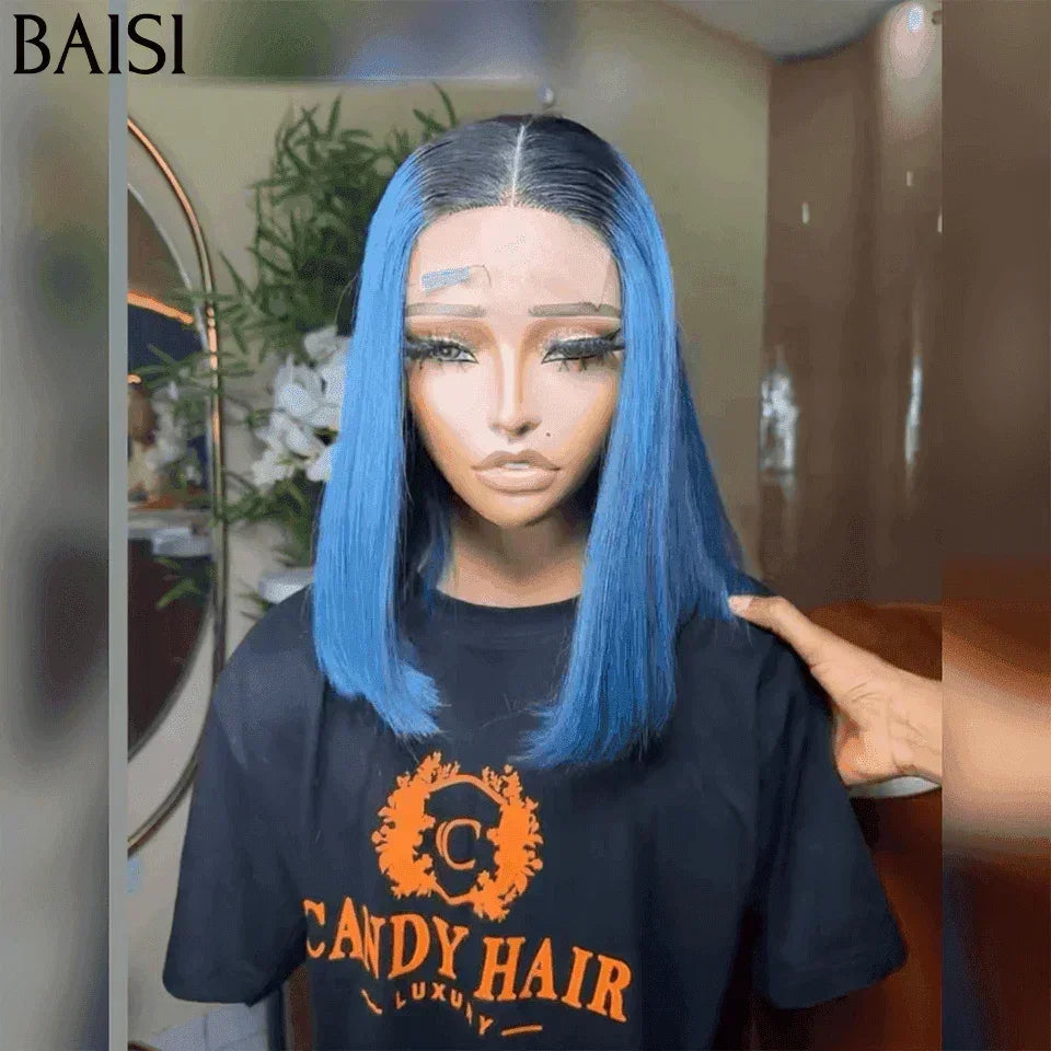 BAISI Acquista almeno 2 parrucche al prezzo di fabbrica fornitore 2x6 Parrucca Bob Liscia In 1B/blu In 100% Capelli Umani Veri (Nessun Codice Necessario)