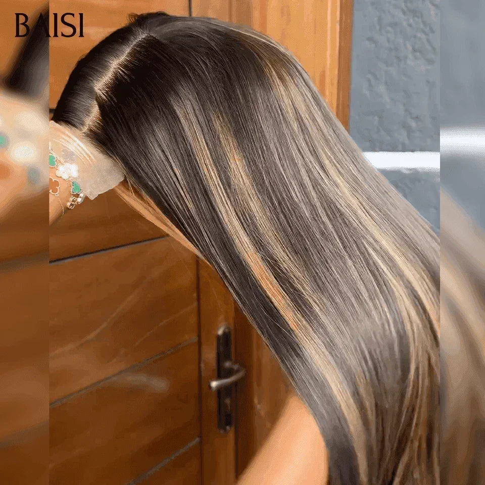 BAISI 4x4 Perruque Lisse Couleurs personnalisées Mixte 1B#27# de luxe haute de gamme plus de 10 ans d' utilisation 250% densité en 100% Cheveux Humains FR38