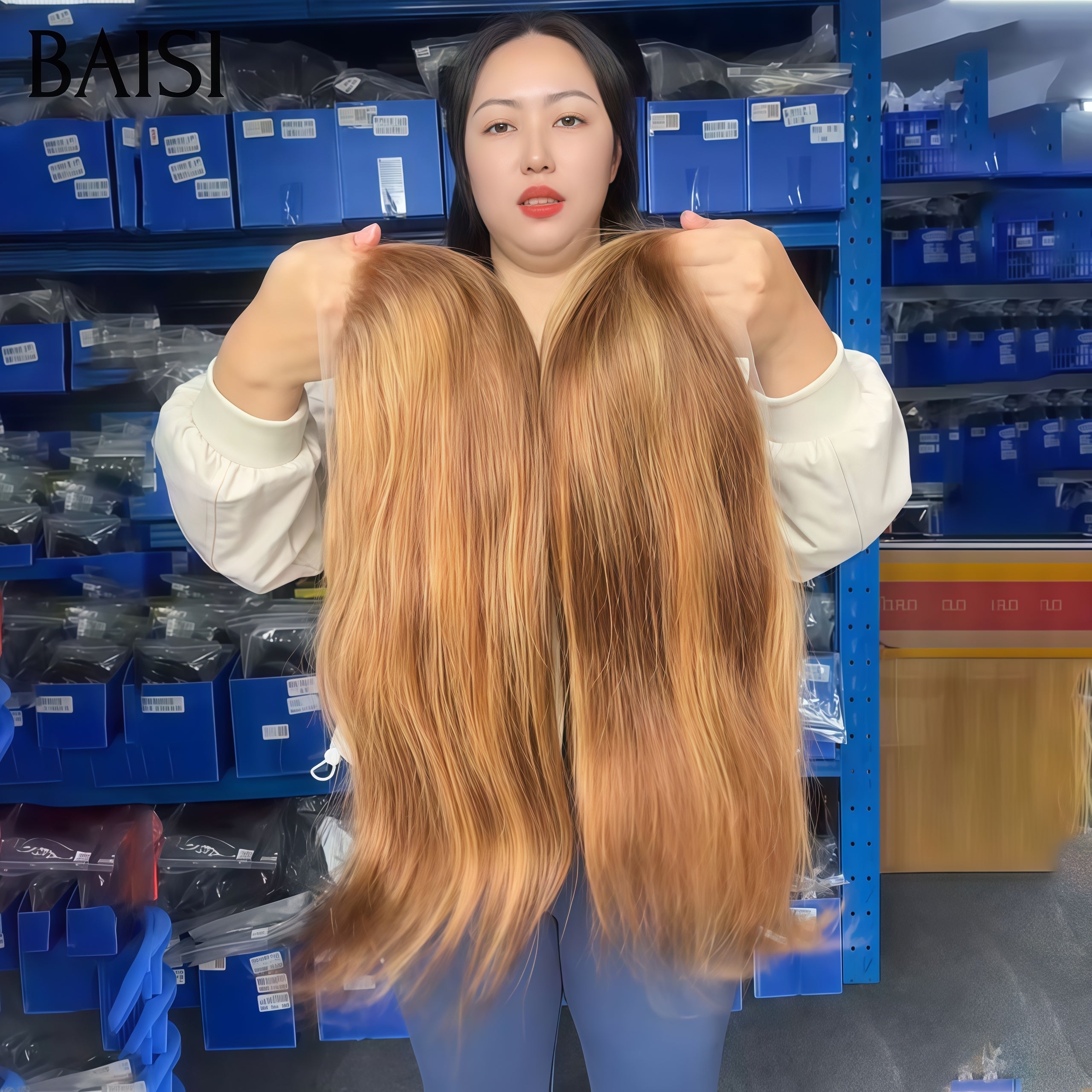 BAISI promotion lace frontal 13x4 Perruque lisse marron mixte miel bob 75€ 12 Pouces en 100% Cheveux Humains