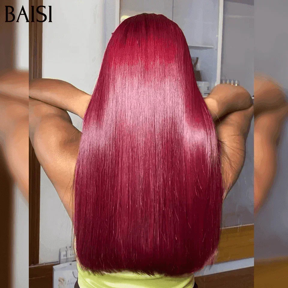 BAISI Compre 2 perucas no mínimo a preço de fábrica fornecedor 4X4, peruca lisa em 99J#, 16 polegadas, 100% cabelo humano