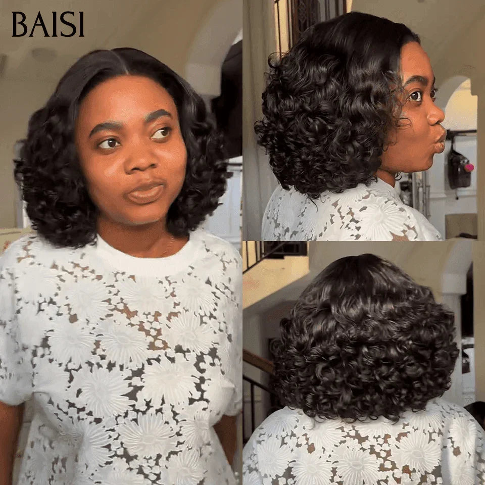 BAISI Perruque 4*4 Pixie Egg Curls  NOIR 10 Pouces en 100% Cheveux Humains #025 BS65