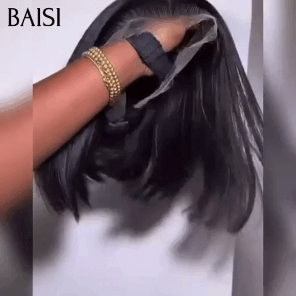 BAISI BLACK FRIDAY BAS Prix lace frontal bob lisse Perruque noir en France en 100% Cheveux Humains