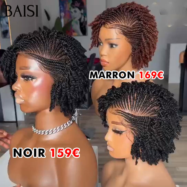 BAISI Nouveautés Full lace avec coiffure tressée natte Perruque NOIR ou Marron  100% comme la photo en 100% Cheveux Humains