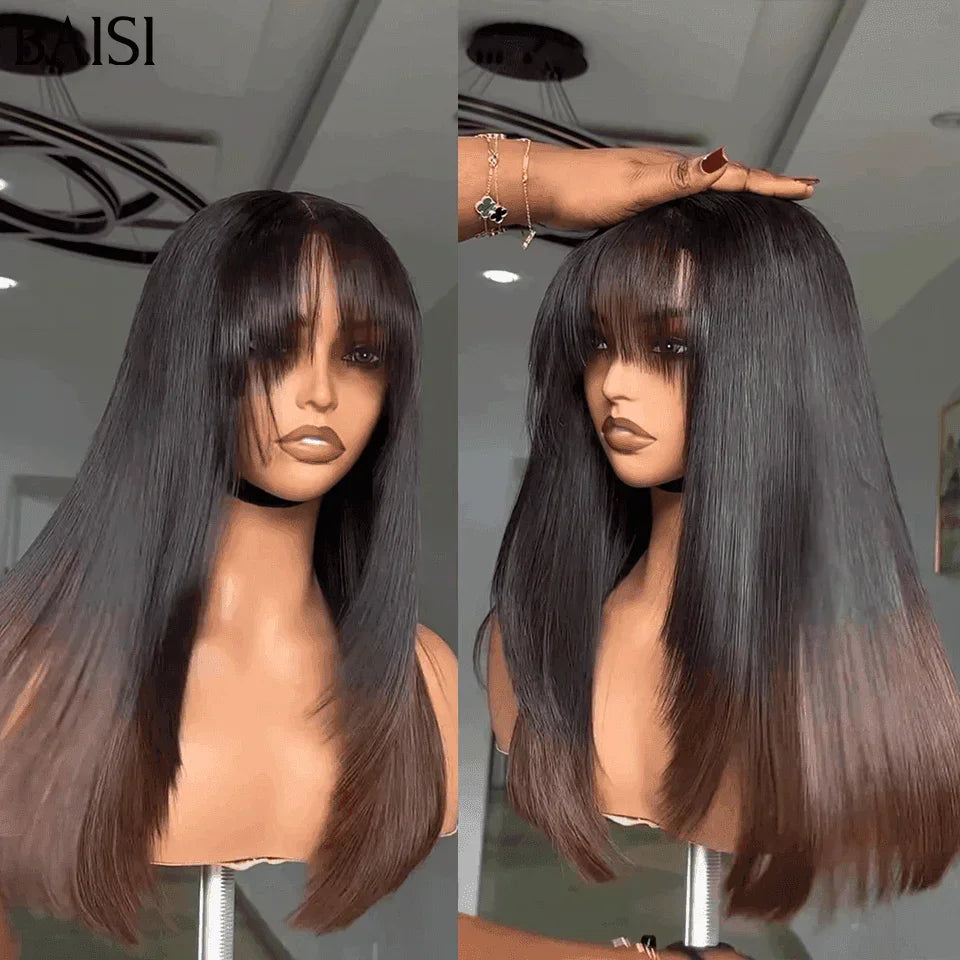 Parrucche di lusso BAISI densità 300% SDD BONE Dritto 100% capelli Vietnam Parrucca in pizzo 2X6 16 pollici di colore 1B # 4 marrone Liscio oltre 20 anni di utilizzo FR20