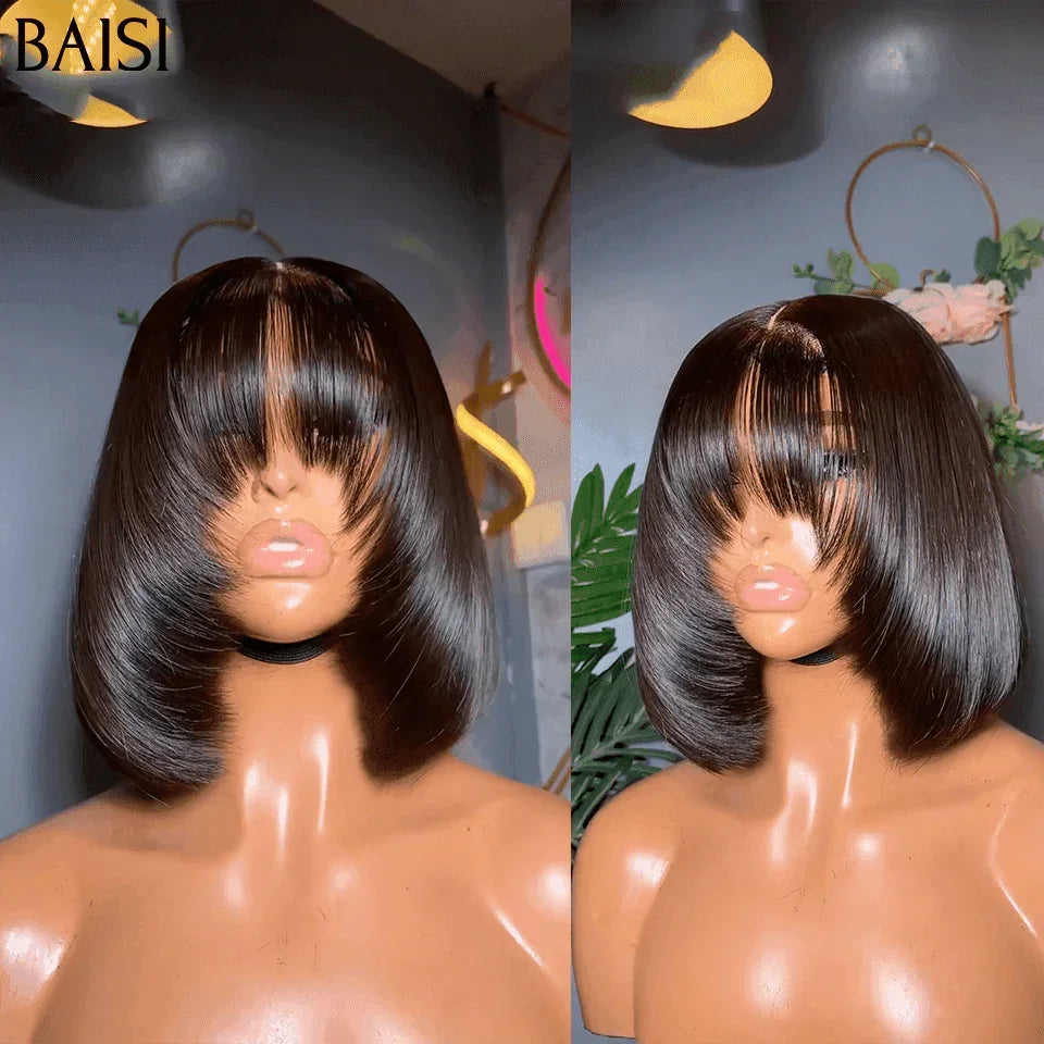 BAISI 15A SDD BONE STRAIGHT bob Luxury Wigs Straight bob without lace with bangs A1 Made by double drawn hair