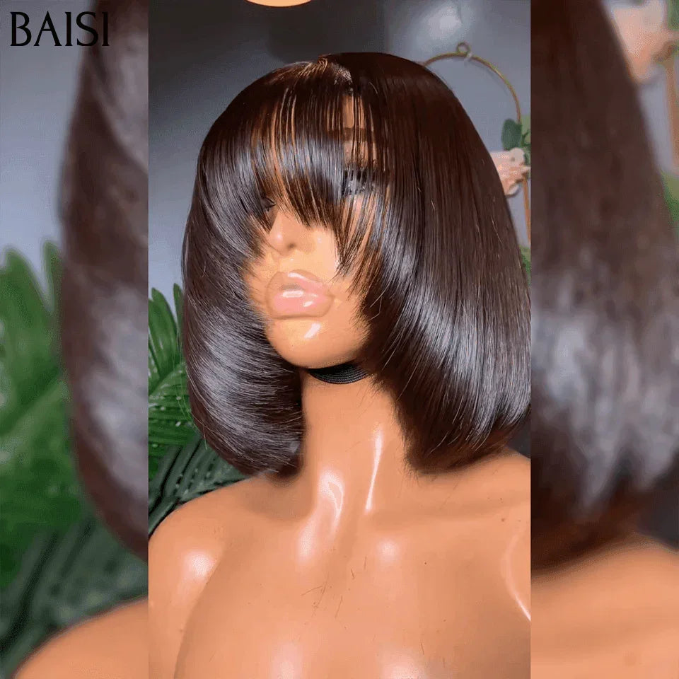BAISI 15A SDD BONE STRAIGHT bob Luxury Wigs Straight bob without lace with bangs A1 Made by double drawn hair