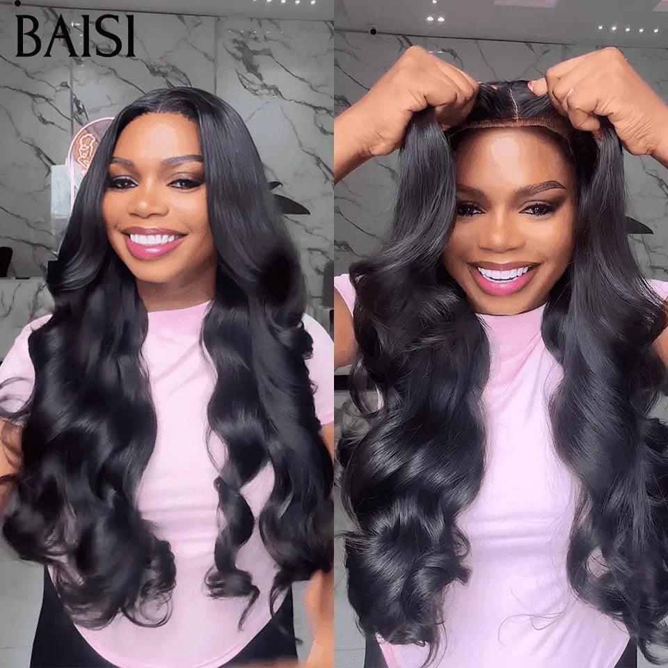 Parrucche BAISI Luxury Body Wave con frangia Realizzate con capelli doppiamente stirati con riga centrale naturale