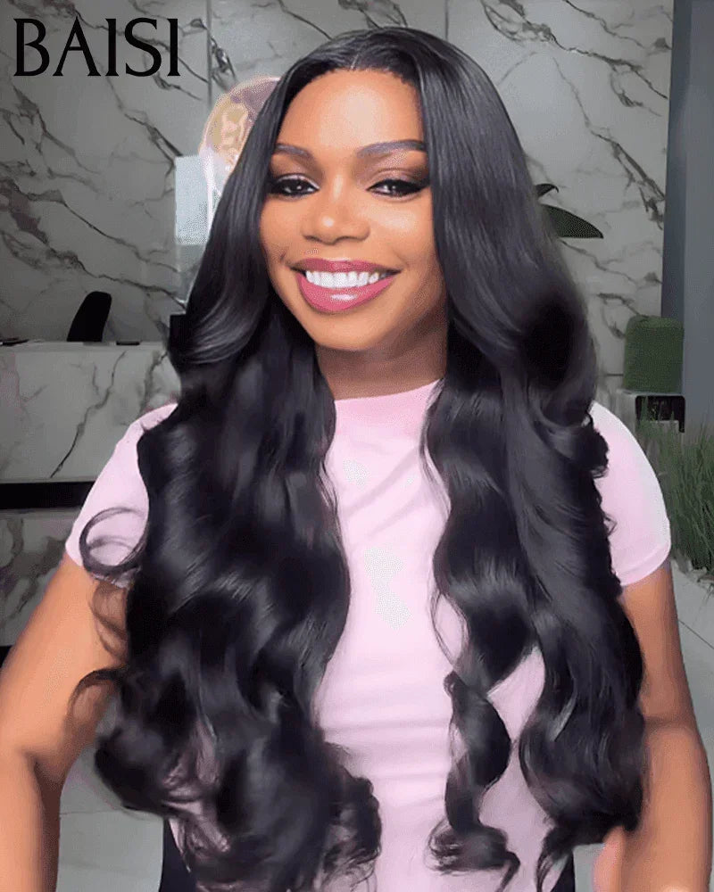 Parrucche BAISI Luxury Body Wave con frangia Realizzate con capelli doppiamente stirati con riga centrale naturale