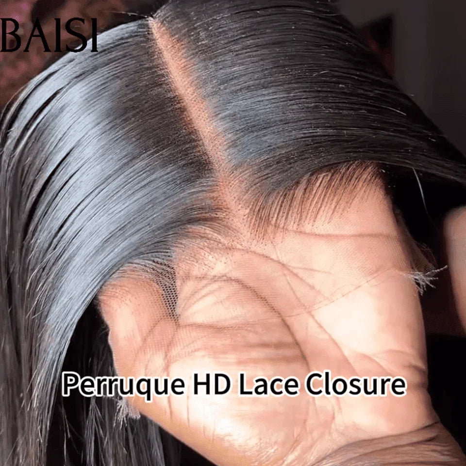 BAISI 5x5 HD lace Invisible  Perruque Lisse en Noir en 100% Cheveux Humains  250% Densité