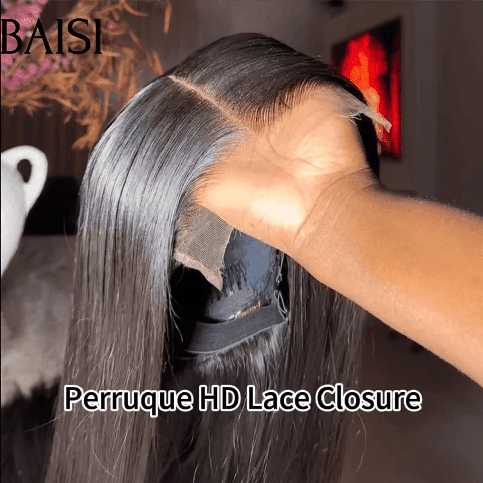 BAISI 5x5 HD lace Invisible  Perruque Lisse en Noir en 100% Cheveux Humains  250% Densité