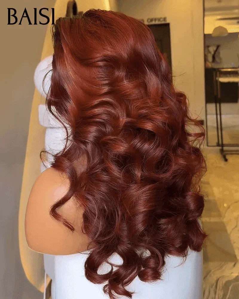 Parrucca BAISI 13X4 in pizzo onda naturale 20 pollici di colore Borgogna 99J# o Marrone 4# Densità del 300% in capelli umani al 100% BS50