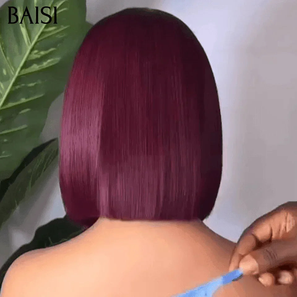 BAISI Lace 2X6 Peruca Bob Liso Todo Bordeaux 99J# 8 e 16 polegadas SDD liso 100% cabelo vietnamita FR38