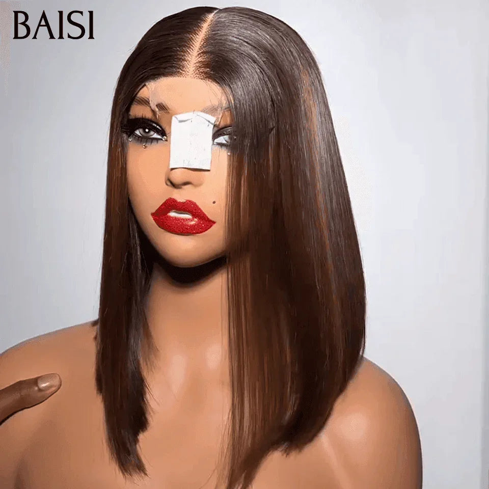 BAISI  Super BLACK FRIDAY 12 Pouce 129€ Lace 2X6 Perruque Carré SDD BONE STRAIGHT Lisse Highlight #1BMIX#30 de luxe 100% Vietnam hair FR38