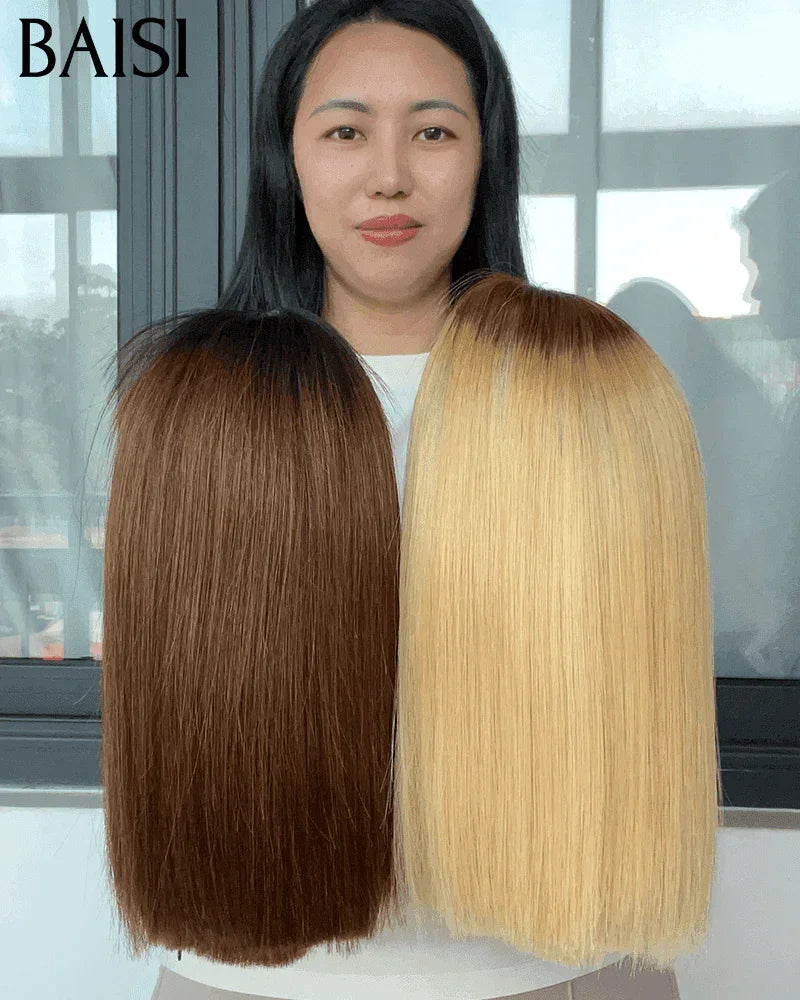 BAISI lace 2*6 vietnam hair Perruque Carrée Lisse bob  En Couleur marron 4# et couleurs miel en 100% cheveux humains