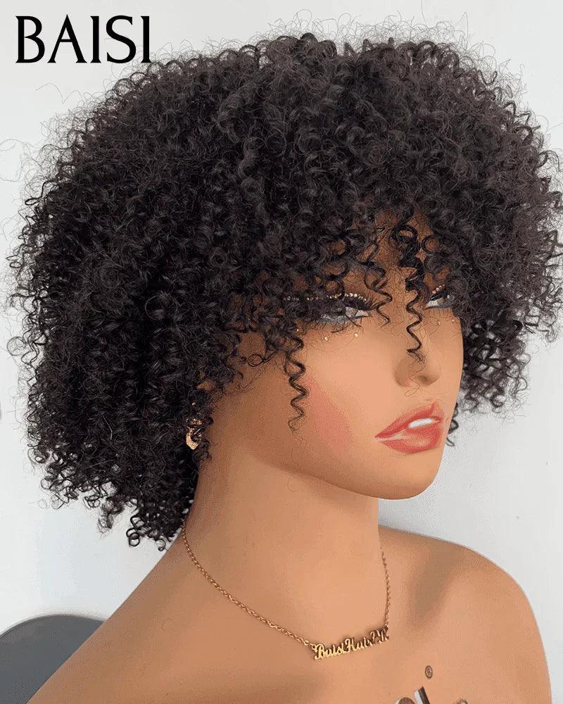 BAISI  Moitié Prix Sans lace afro curly 60€ Vente Combinée A 79€ Pour 3 Perruques 100% Cheveux Humains Fabriqué à la Machine MP50