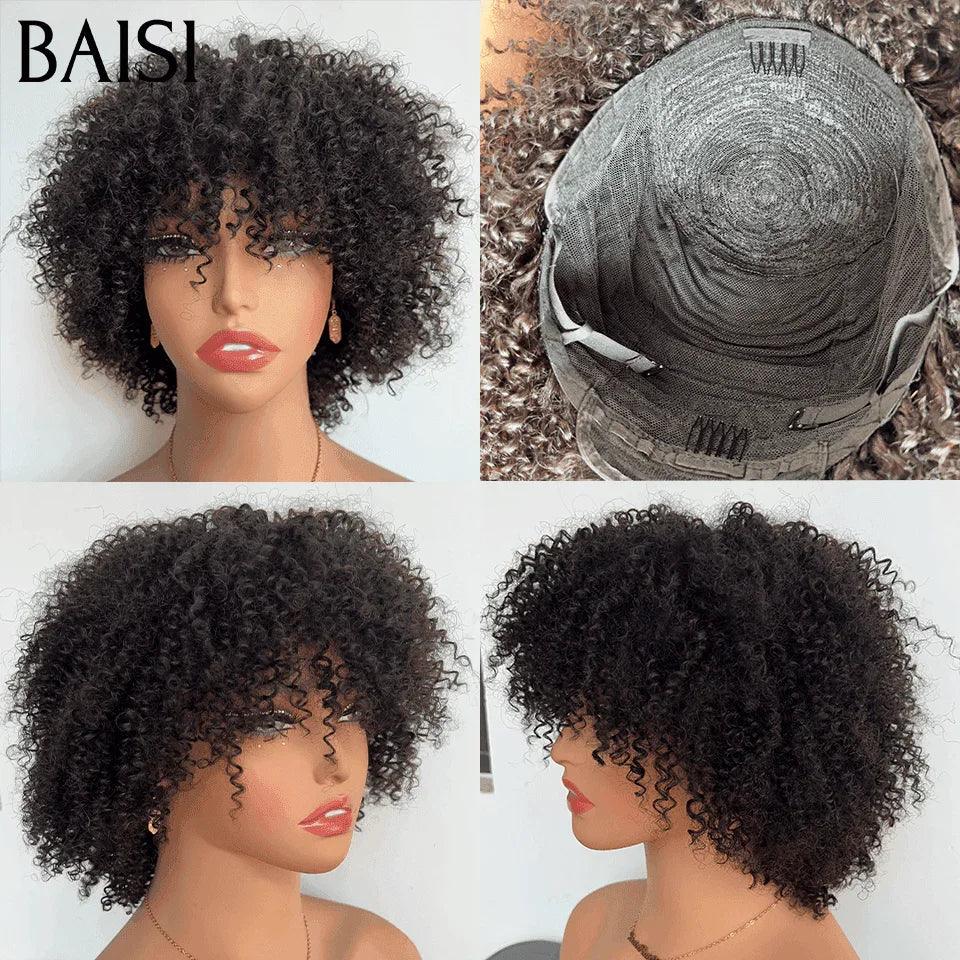 BAISI  Moitié Prix Sans lace afro curly 60€ Vente Combinée A 79€ Pour 3 Perruques 100% Cheveux Humains Fabriqué à la Machine MP50