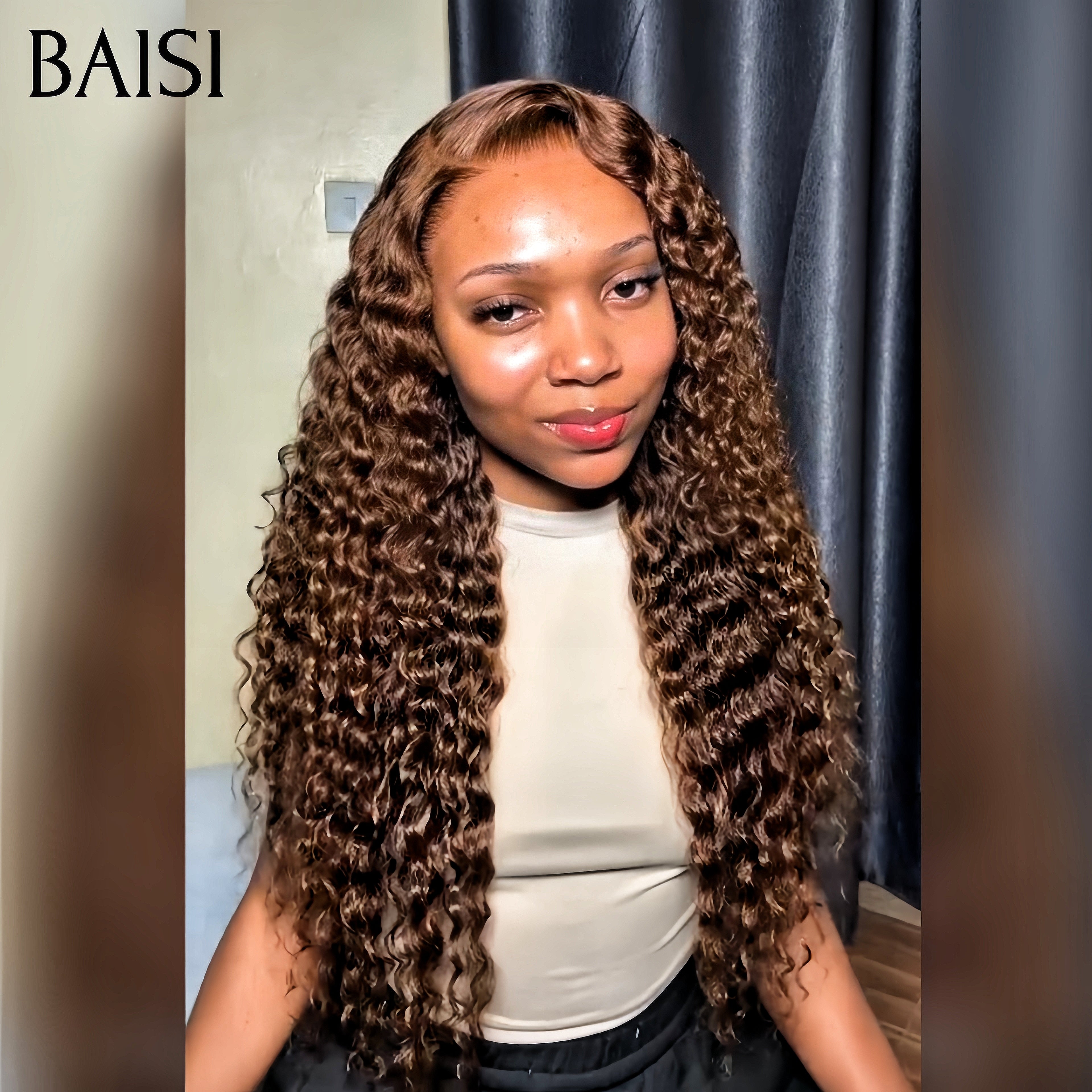 BAISI BLACK FRIDAY 13X4 Frontal Wig Deep Wave in Brown, 100% Real Human Hair