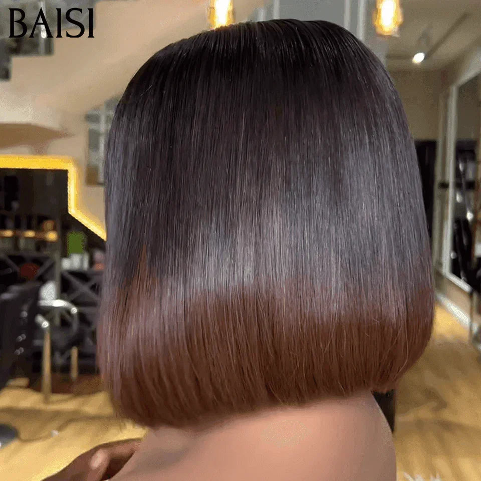 BAISI 2X6 Luxury Wigs High Quality Vietnam Hair 300% Density Straight Brown with black root 1BT4# A1 Made by hair double drawn virgin locks volume more than 20 years of use BAISI20