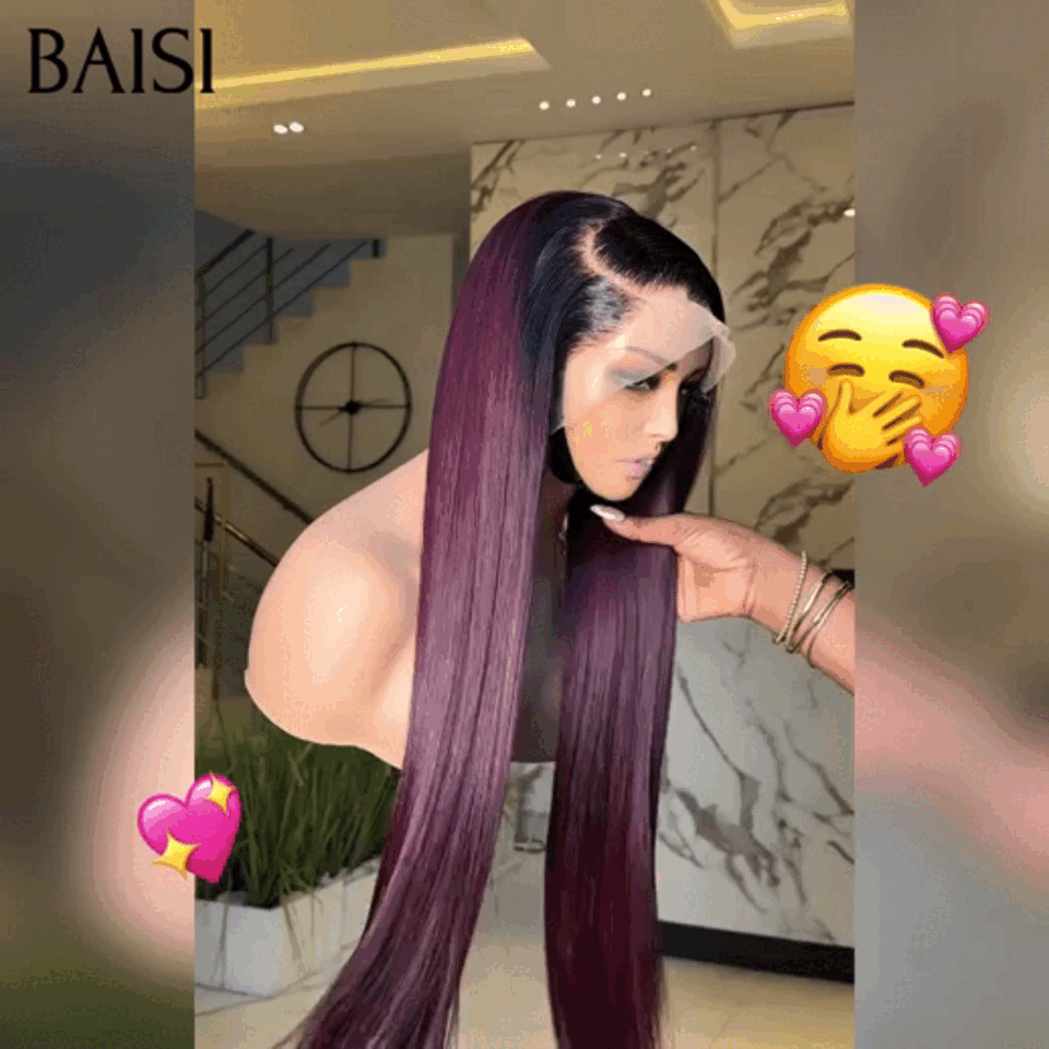 BAISI Peruca com lace frontal personalizada Vermelho Bordeaux 1BT99J# Liso de boa qualidade