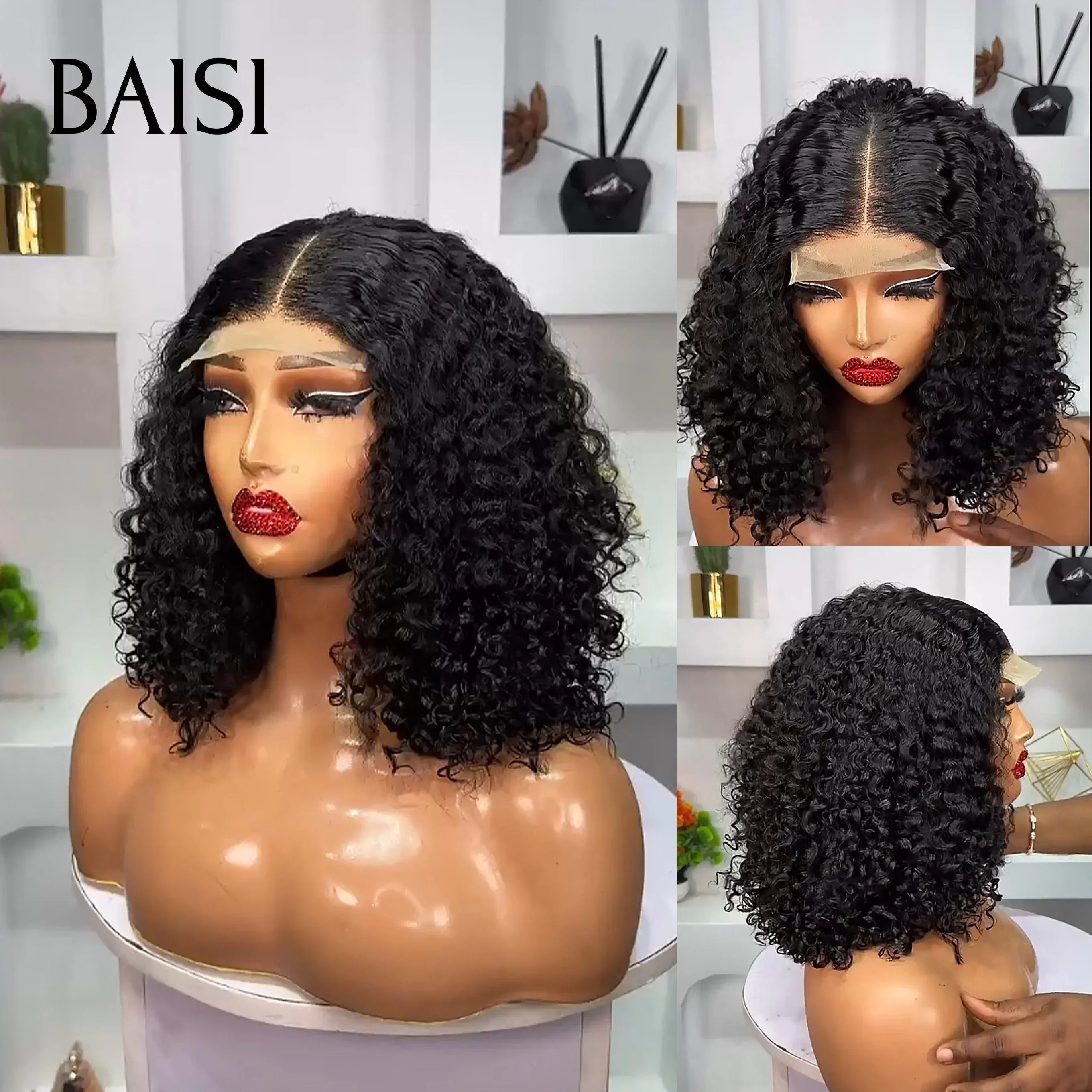 Parrucca frontale in pizzo 13x4 BAISI Onda profonda Castano chiaro in 100% veri capelli umani