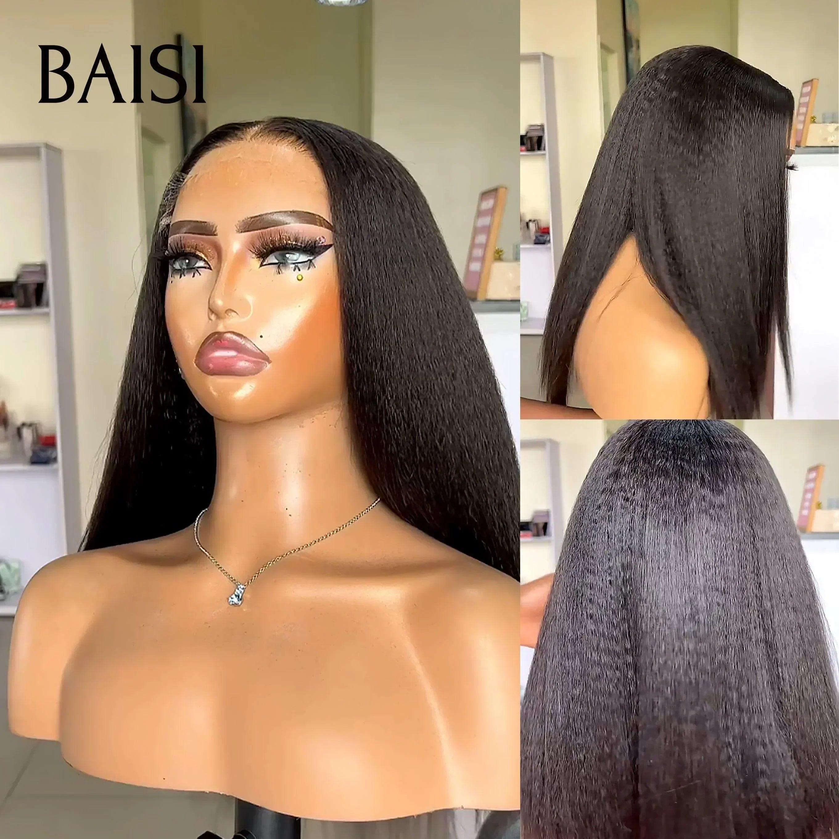 BAISI peruca 4x4 18 polegadas 139€ ou 20 polegadas 179€ em preto metade do preço kinky straight em 100% cabelo humano MP50