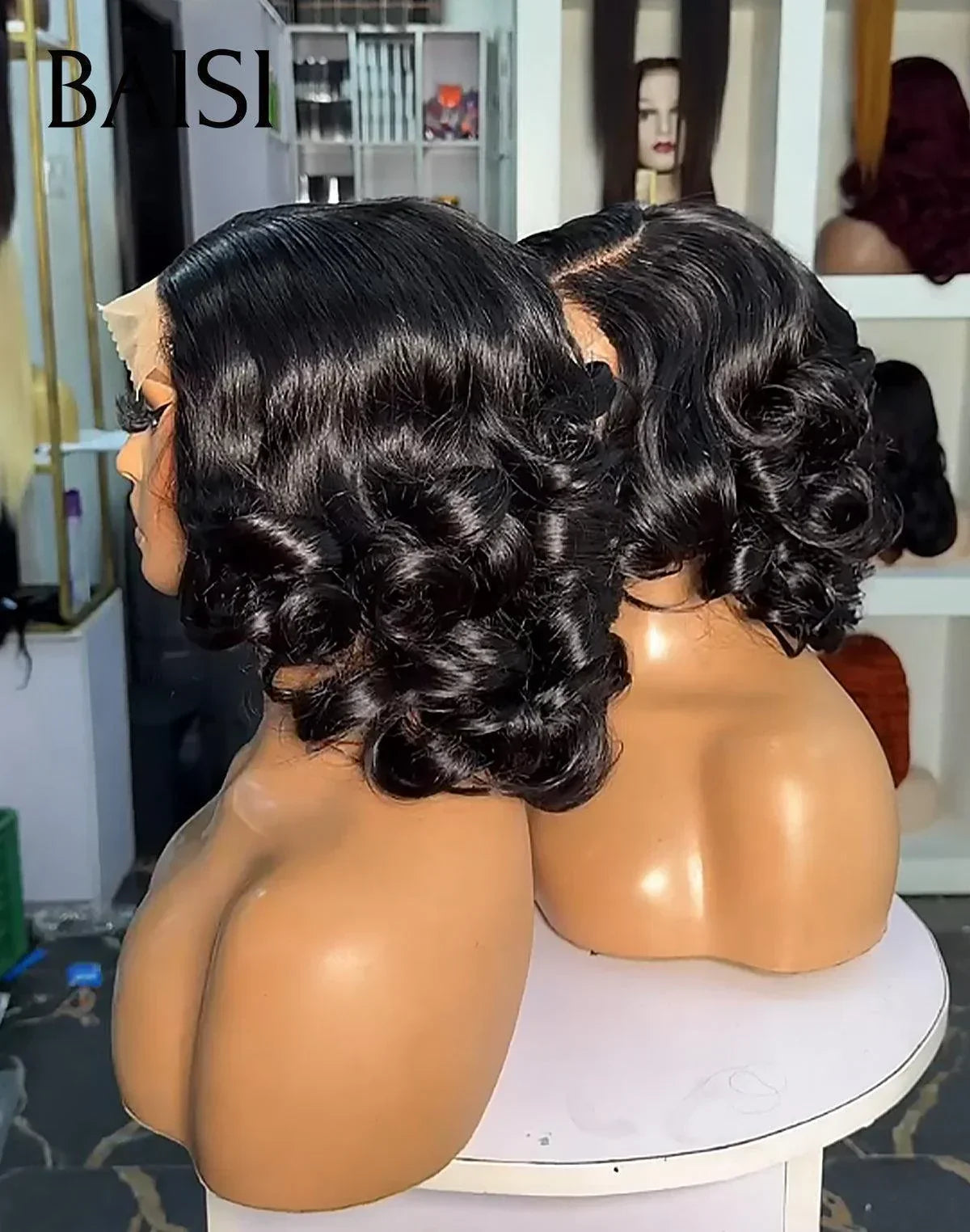 BAISI 13x4 Frontal Peruca de Luxo Bouncy Curl Bordeaux 16 polegadas / preto encaracolado 16 polegadas / mel 12 polegadas 065C Cabelo Vietnam ou Caracol 79€ 300% densidade mais de 20 anos de utilização FR38