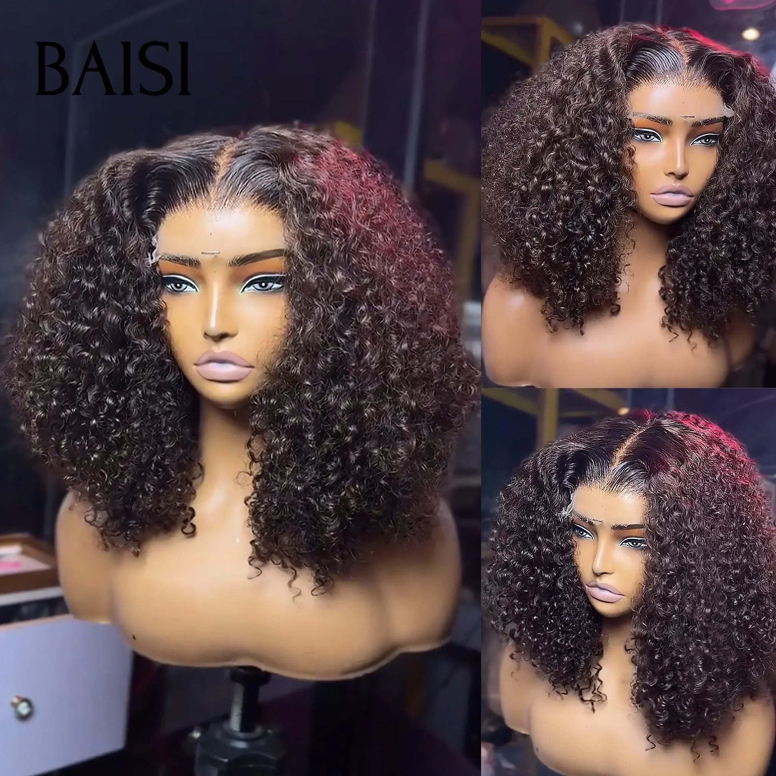 Parrucca frontale in pizzo 13x4 BAISI Onda profonda Castano chiaro in 100% veri capelli umani