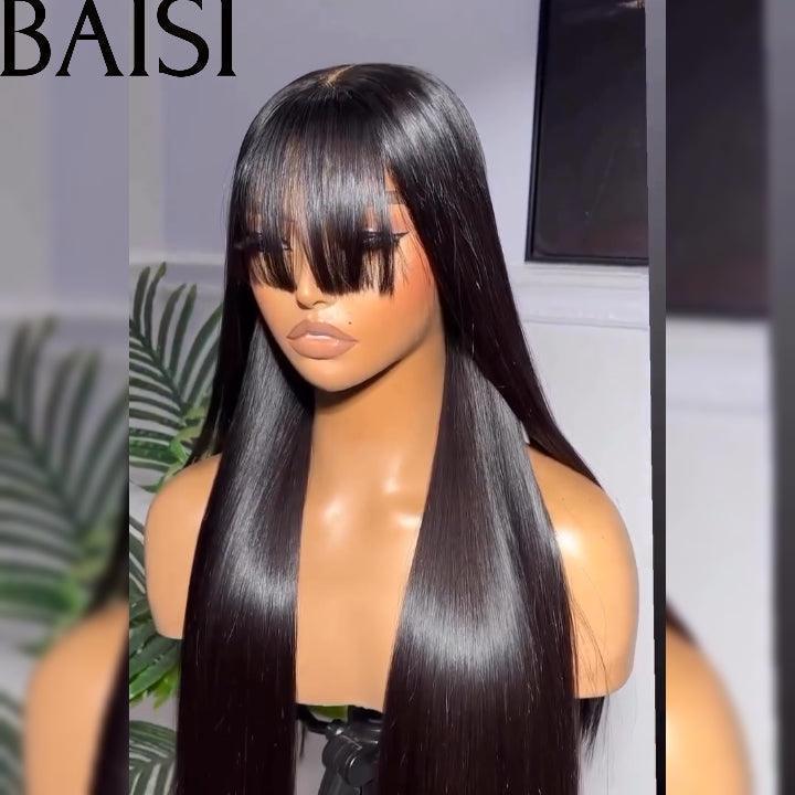 BAISI 4x4 closure perruque  lisse avec frange coupe chinoise en 100% cheveux humains en cheveux indians brésiliens de bonne qualité