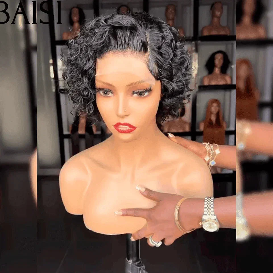 BAISI 13X4 lace Pixie wave wig In black color €88 in 100% Human Hair