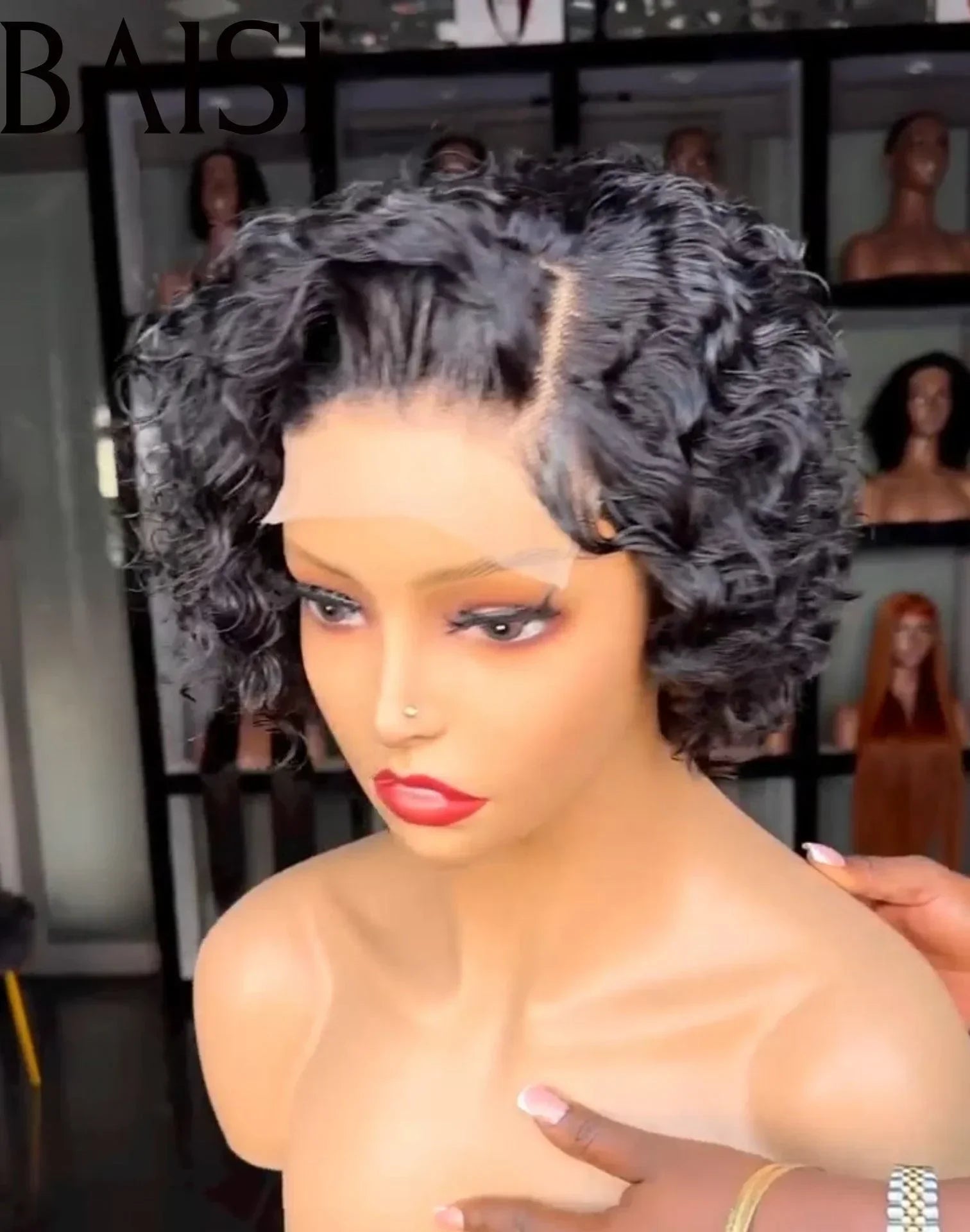 BAISI 13X4 lace Pixie wave wig In black color €88 in 100% Human Hair