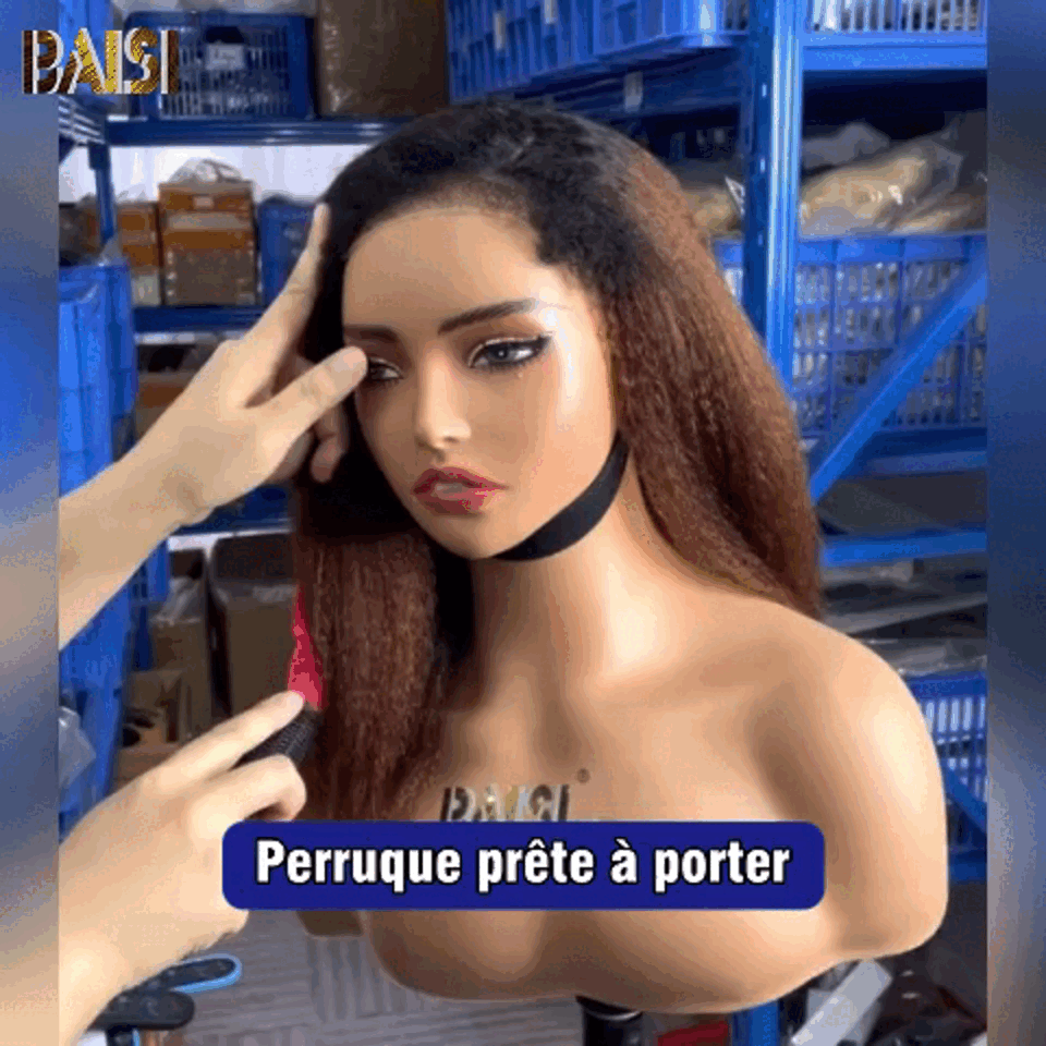 BAISI 4x4 Perruque bob Kinky Straight Marron 1BT4# en haut de gamme avec les Baby Hair naturel Pré-plucked Pas Besoin de Colle en 100% Raw Hair Lace déjà couper 4C Hairline